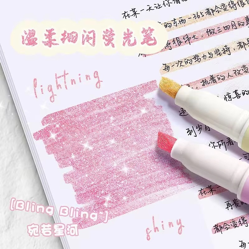 Highlighter Set Pastel - Caneta Marcadora com Glitter Kawaii, 4
