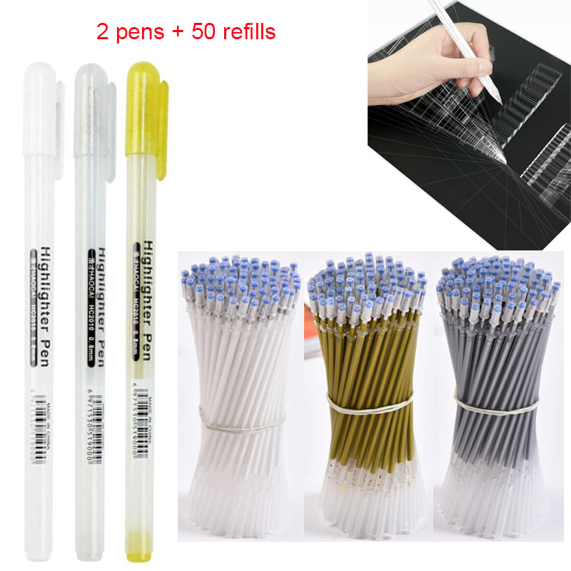 Gel Ink Pen Set - 2 peças + 50 peças recargas/conjunto,