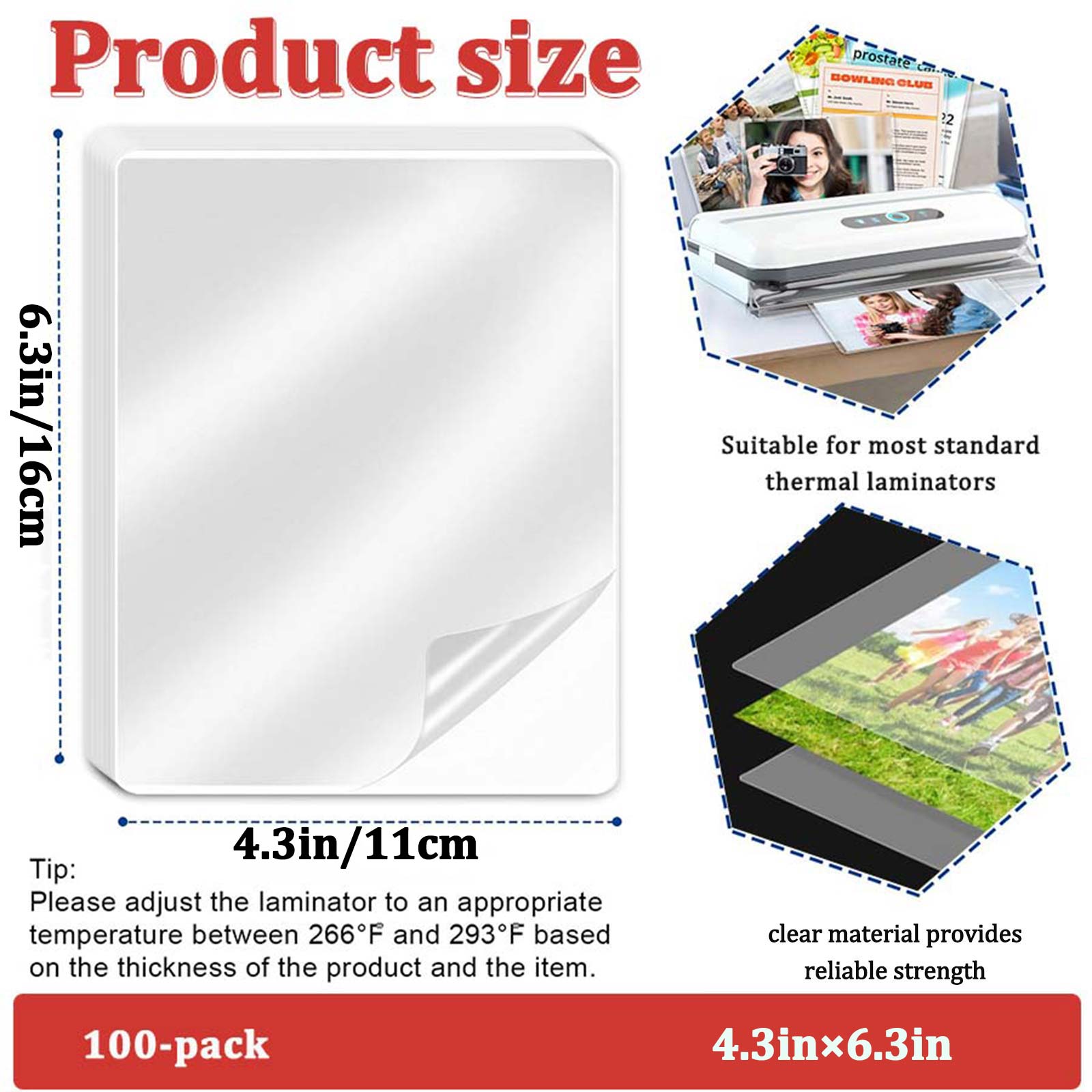 100 Folhas de 4.3×6.3in para L - Document Laminator Pouch avaliação e preço